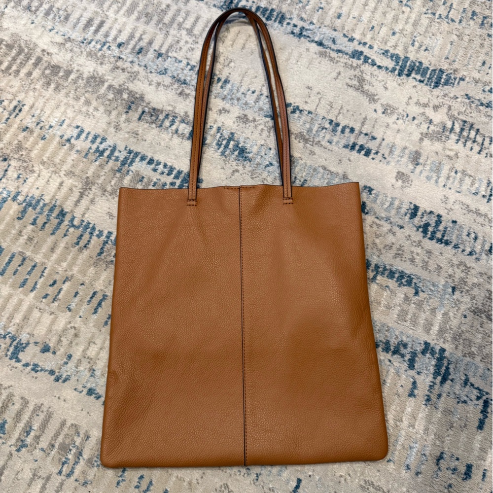 Banana Republic Pebbled Leather Camel Tan Real Leather Flat Shoulder Tote Bag